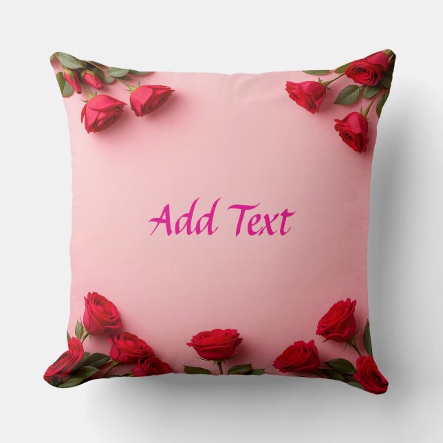 Coussin Roses Rouges sur Fond Rose Élégant Floral (Recto)