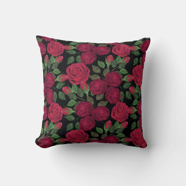 Coussin Roses rouges sur noir. (Recto)
