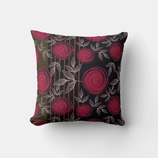 Coussin Roses rouges sur noir. (Recto)