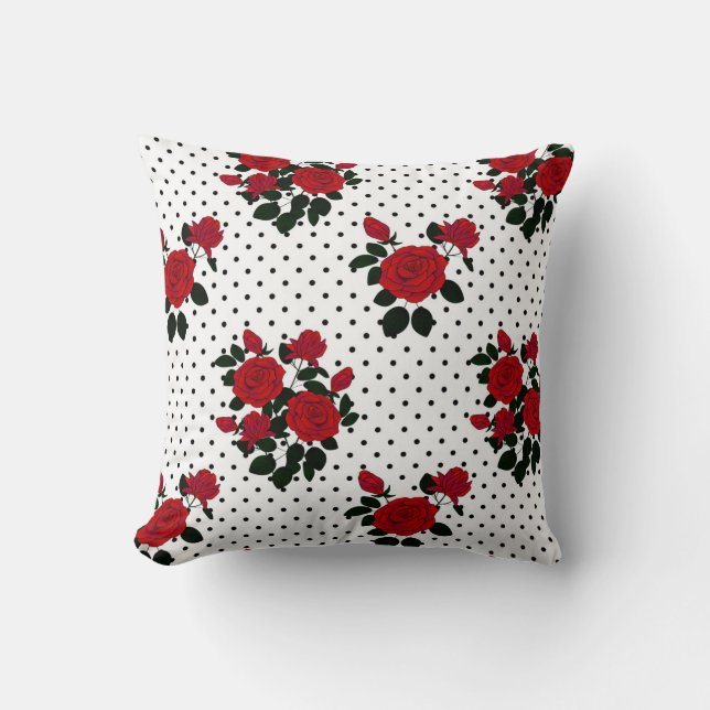 Coussin Roses rouges sur un arrière - plan à pois de polka (Recto)