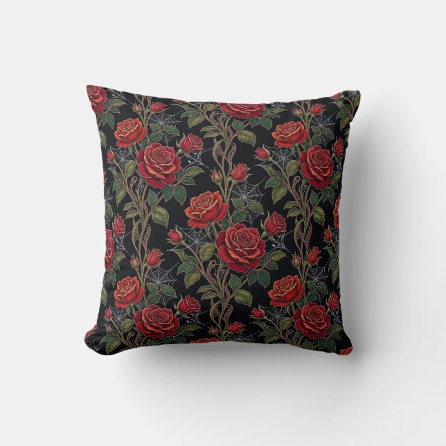 Coussin Roses Rouges & Toiles d'Araignée Gothiques  (Recto)
