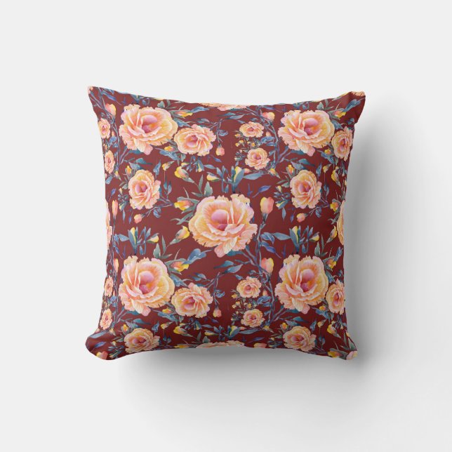 Coussin Roses, sans soudure, motif arrière - plan rouge (Recto)