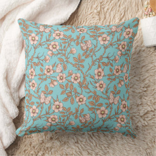 Coussin Roses sauvages et papillons /rose/marron/bassin