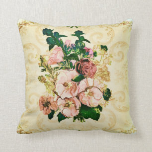 Coussin Roses trémière vintages