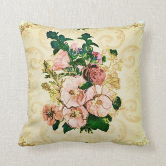 Coussin Roses trémière vintages