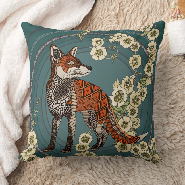 Coussin roses trémières renard profond crème de pin (Couverture)