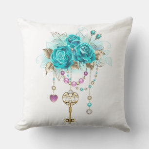 Coussin Roses Turquoise avec Clés