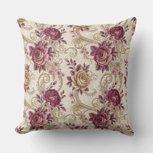 Coussin Roses Victoriennes Royales - Motif Floral Bordeaux