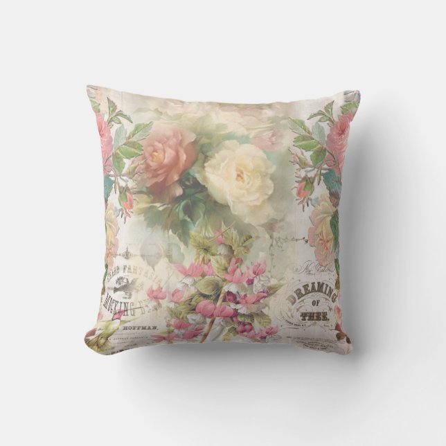 Coussin Roses victoriens et Ephemera (Recto)