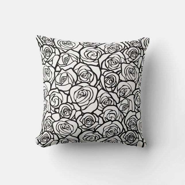 Coussin Roses Vintages en noir et blanc (Recto)