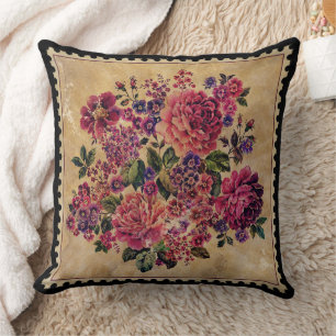 Coussin Roses vintages et fleurs mixtes