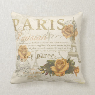 Coussin Roses vintages et Tour Eiffel de Paris de style de