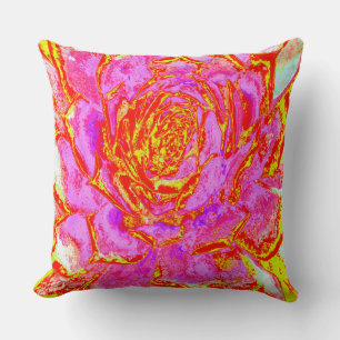 Coussin Rosette de Sedum Succulent Rose Chaud, Rouge et Ja