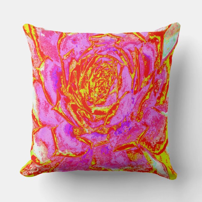 Coussin Rosette de Sedum Succulent Rose Chaud, Rouge et Ja (Recto)