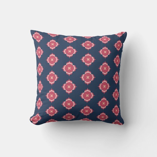 Coussin Rosette Motif bleu marine et rose (Recto)