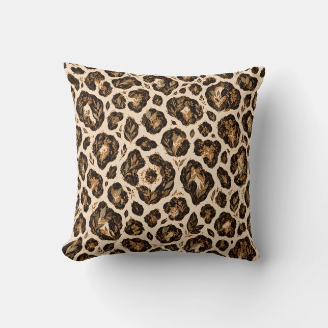 Coussin Rosettes botaniques cognac léopard (Recto)