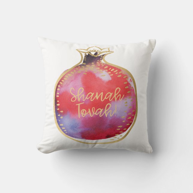 Coussin Rosh Hashanah Décor Shana Tova grenade blanche (Recto)