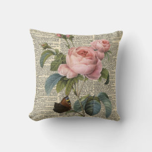 Coussin Rosier rose et dictionnaire vintage
