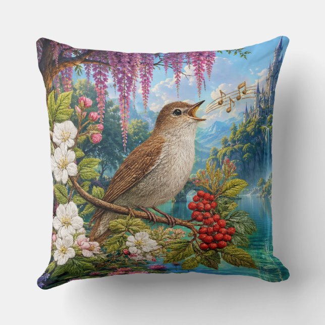 Coussin Rossignol et lac féerique (Verso)
