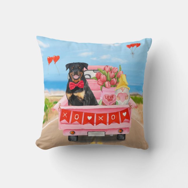 Coussin Rottweiler Chien Saint Valentin Coeurs de Camion (Recto)