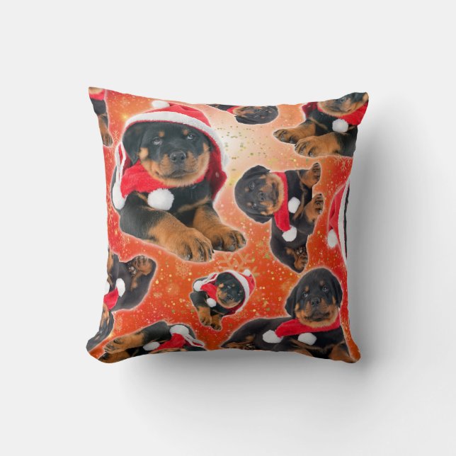 Coussin Rottweiler chiot Noël drôle (Recto)