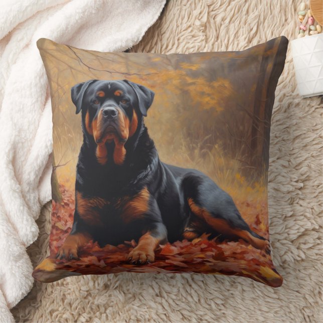 Coussin Rottweiler dans les feuilles d'automne automne aut (Couverture)