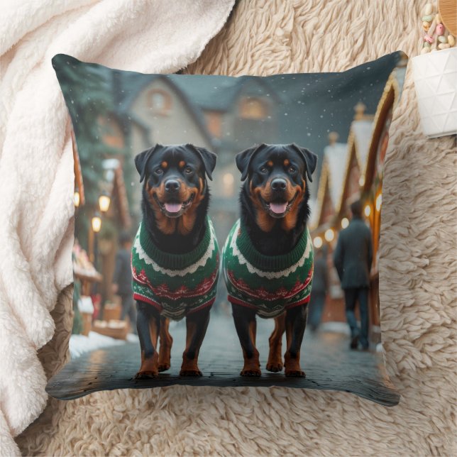 Coussin Rottweiler Dogs Christmas Snow Holiday (Couverture)