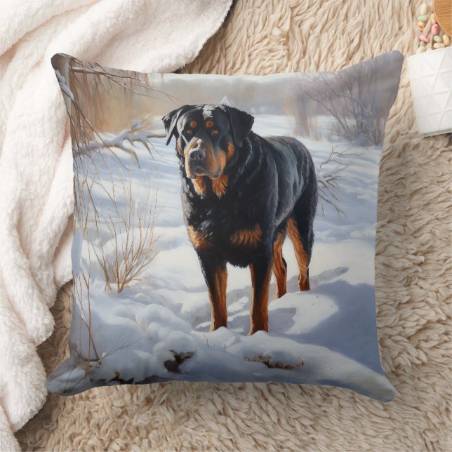 Coussin Rottweiler Laissez Tomber la Neige Noël (Couverture)