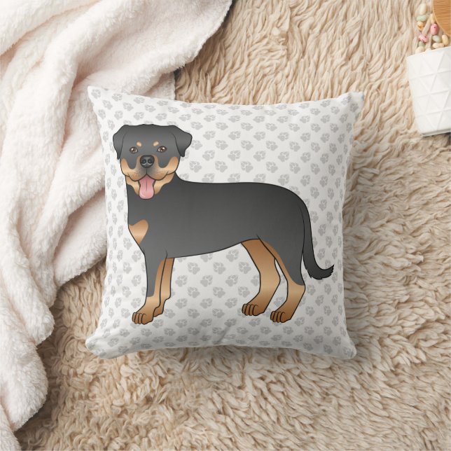 Coussin Rottweiler noir et feu Chien de dessin animé migno (Couverture)