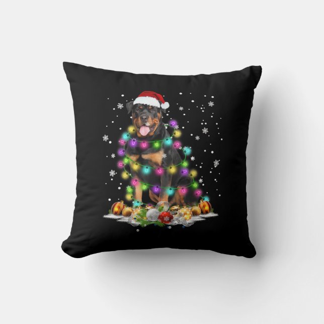 Coussin Rottweiler Père Noël Christmas Tree Lights Noël (Recto)