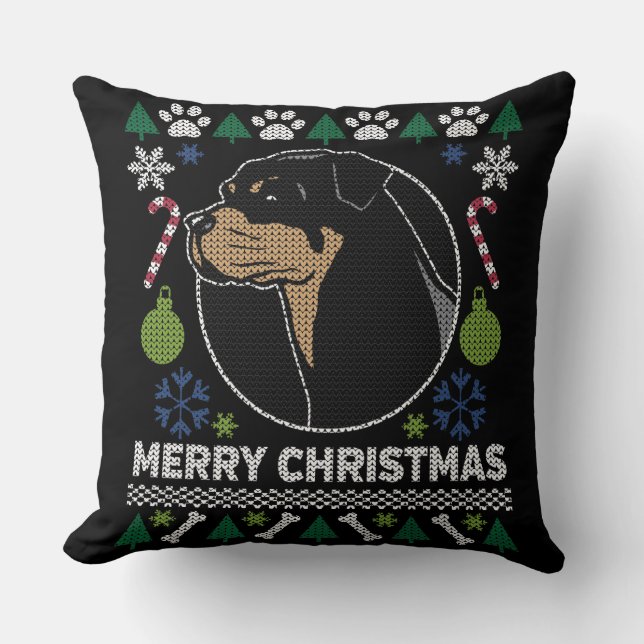 Coussin Rottweiler Rottie Joyeux Joyeux Noël Doux moche (Recto)