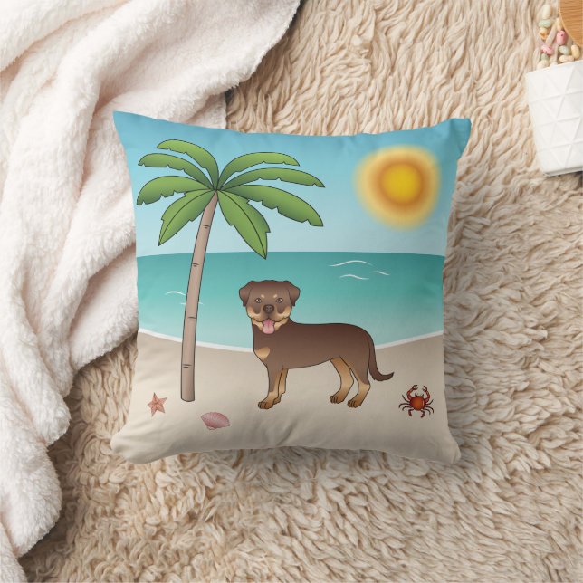Coussin Rottweiler rouge et fauve sur une plage tropicale  (Couverture)