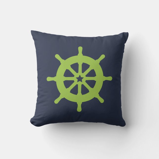 Coussin Roue de navire verte et bleue (Recto)