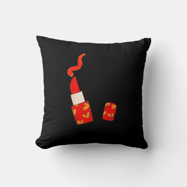 Coussin Rouge à lèvres à cœur design Pop Art (Recto)