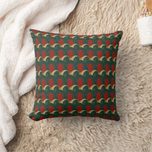 Coussin Rouge Abstrait, vert et or
