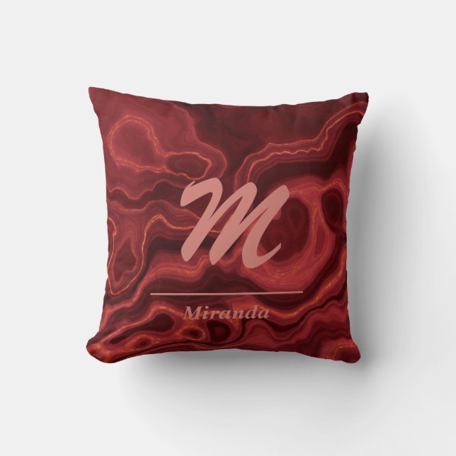 Coussin Rouge Agate Marbre rose clair Monogramme personnal (Recto)