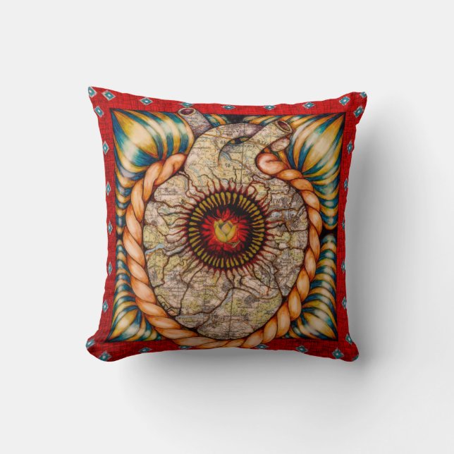 Coussin rouge avec le coeur et les cartes (Recto)