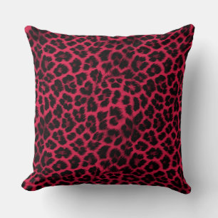 Coussin Rouge avec motif léopard noir