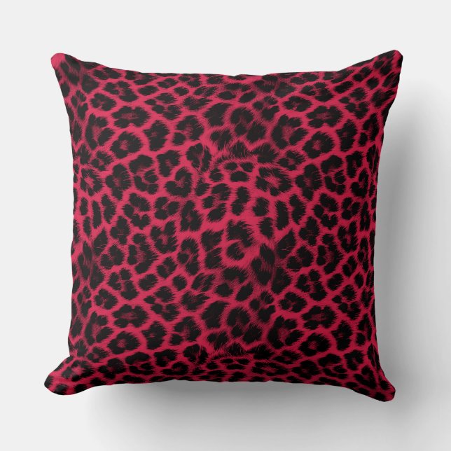 Coussin Rouge avec motif léopard noir (Recto)