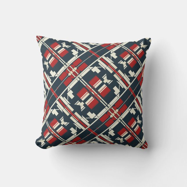 Coussin Rouge Beige Marine Diagonal Sud-Ouest Look Abstrai (Recto)