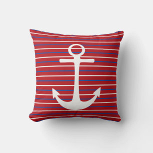 Coussin Rouge Blanc Bleu Bleu Ancre Jeu d'oreillers