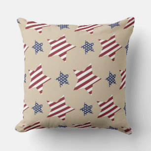COUSSIN ROUGE BLANC BLEU ÉTOILES ET RAYURES PATRIOTIQUE