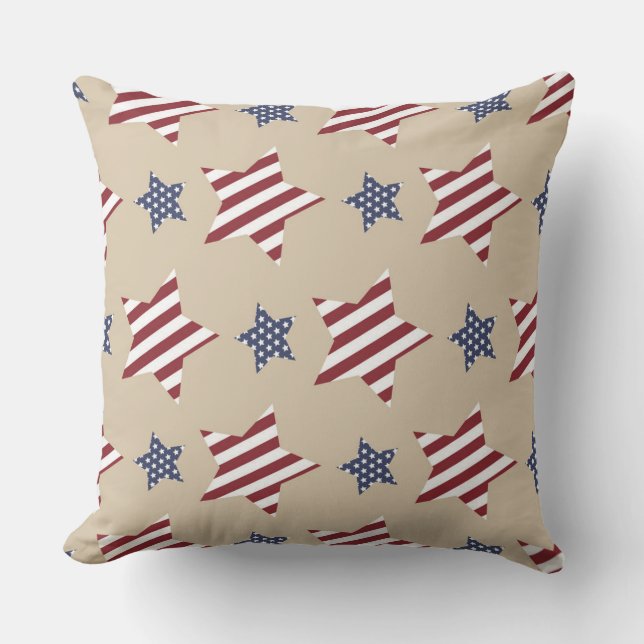 COUSSIN ROUGE BLANC BLEU ÉTOILES ET RAYURES PATRIOTIQUE (Recto)