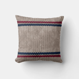 Coussin Rouge Blanc bleu Knit look Stripe Motif