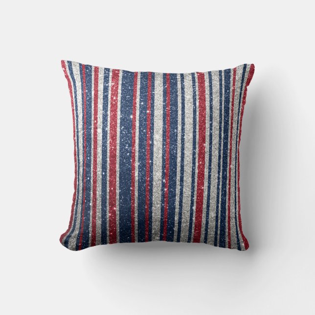 Coussin Rouge Blanc Bleu Parties scintillant Stripes tenda (Recto)