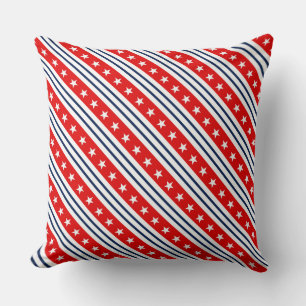 Coussin Rouge, Blanc & Bleu Patriotique USA Étoiles & Rayu