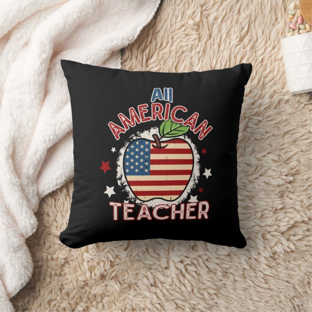 Coussin Rouge Blanc Bleu Tous Américain Teacher Apple (Couverture)