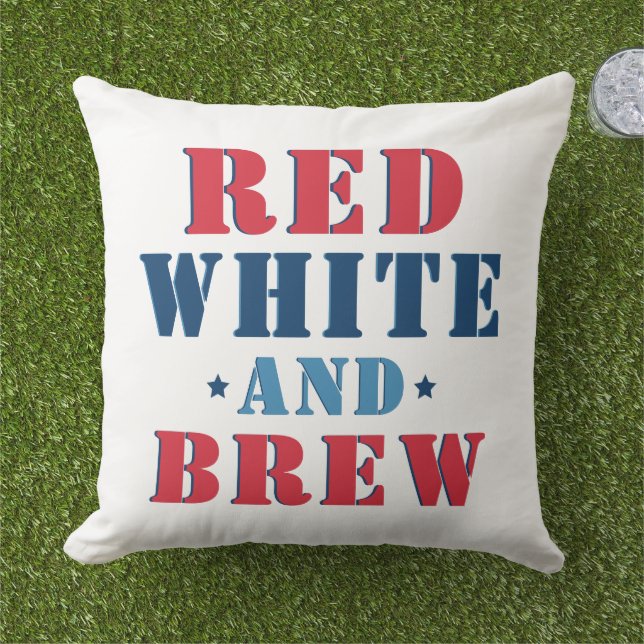 Coussin Rouge Blanc et Bière Patriotique Drôle (Herbe)
