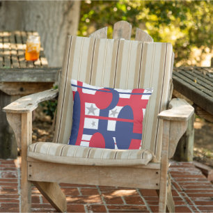 Coussin Rouge, blanc et bleu avec étoiles