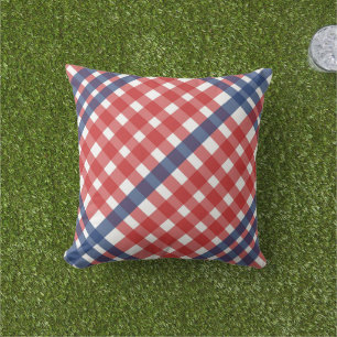 Coussin Rouge blanc et bleu En vichy plaid